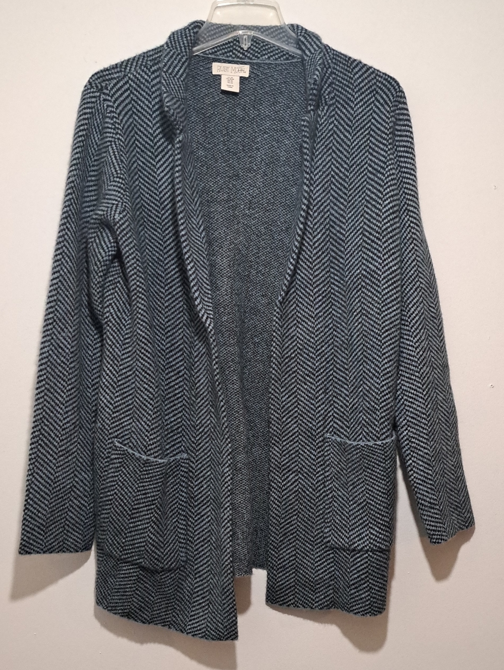 ruby moon Navy & Light Blue Herringbone Open Cardigan
